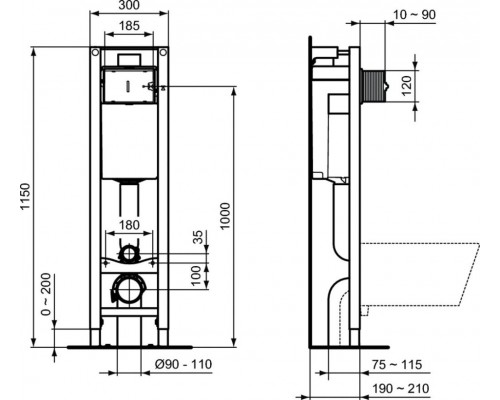 W220101 CЕТ CONNECT подвесной унитаз E803501, крышка функцией плавного закрытия E712701, E233267 PROSYS ECO FRAME M Встраиваемая инсталляция W220101