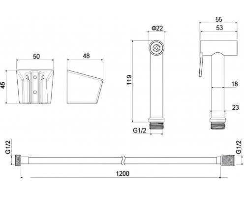 AQ2054MB гигиенический ручной душ со шлангом 120 см и держателем, матовый черный AQ2054MB