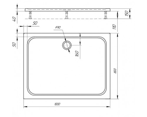 Поддон акриловый, прямоугольный, с ножками и съемной панелью. БЕЗ СИФОНА. 1008015 DPA-0000009