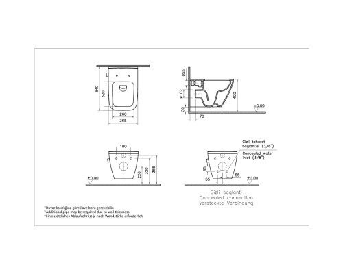 7082B003-7209 Подвесной унитаз Integra Square 54 см, безободковый с функцией биде и встроенным смесителем (НУЖНА КРЫШКА 191-003-009, 810-003-009) 7082B003-7209