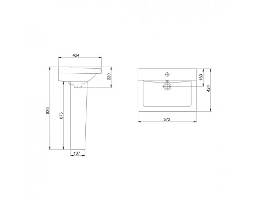 131108S0011B0 Умывальник Орион с переливом белый 572х424 1.3110.8.S00.11B.0