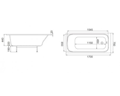 E6D367RU-00 Odeon Rive Gauche акриловая ванна 17070 см E6D367RU-00