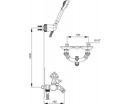 102202001EX OTTOMAN смеситель для ванны с душевым комплектом антик лак 102202001EX