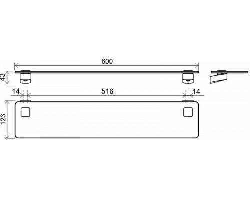 Полка стеклянная, 64 см TD 500.20 черный X07P567