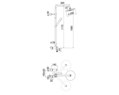 UP94130/30BM UP душевая система, верхний душ 20 см, матовый черный UP94130/30BM