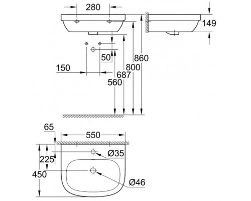 39336000 Euro Ceramic 55 см Раковина, альпин-белый (14 шт пал - 126332) 39336000