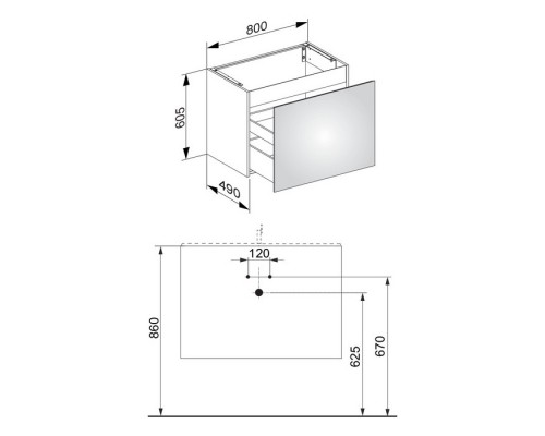 32962290000 PLAN Тумба под умывальник 800х490х605 мм инокс мат 32962290000