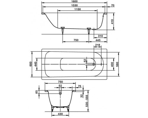 Ванна Saniform Plus Мод.372-1 160х75х41 белый + easy-clean 112500013001