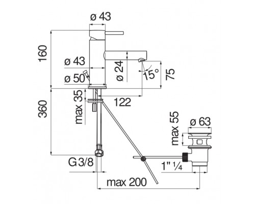 LV00418/1BM LIVE смеситель для раковины, матовый черный LV00418/1BM