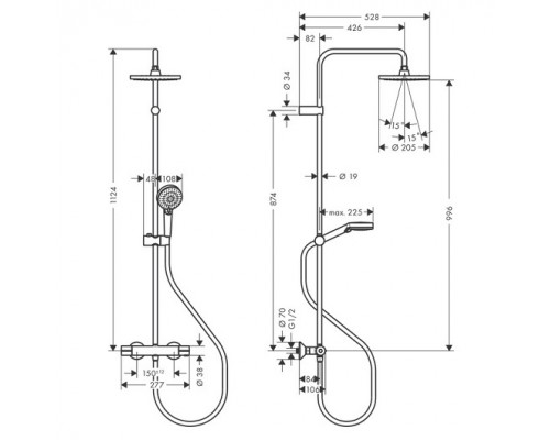 26318000 HG Vernis Blend Showerpipe 200 термостатическая душевая система 26318000