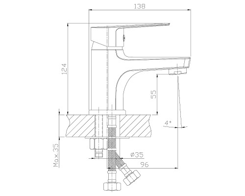 S35-15 Смеситель одноручный (35мм) монолитный для умывальника и биде, хром S35-15