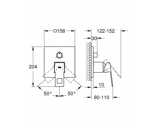 24094000 Eurocube Внешняя часть смесителя для ванны с переключателем на 3 положения, хром 24094000