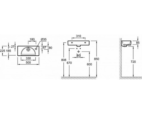 EGO112-56-00 Odeon RG Компактный рукомойник 50 см22 см (отверстие справа) EGO112-56-00