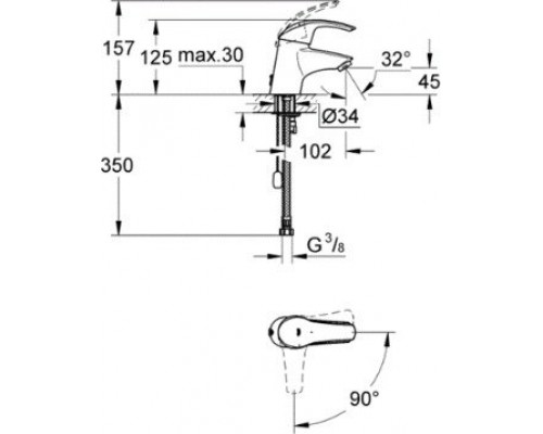 23372002 Eurosmart New Смеситель для раковины с цепочкой, S-size, хром (снят, до оконч складских остатков) 23372002