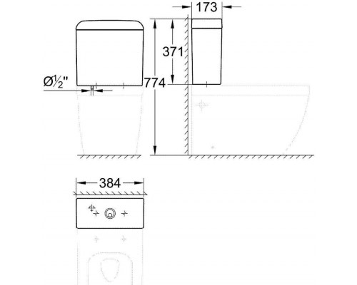 39332000 Euro Ceramic Смывной бачок для унитаза, подводка снизу, альпин-белый (18 шт пал - 126328) 39332000
