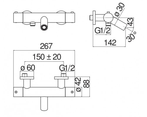 LV00010/1WM LIVE термостатический смеситель для ванны матовый белый LV00010/1WM