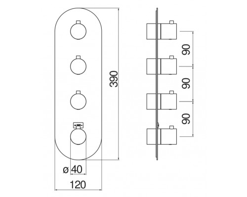 WE00104/TBM LIVE термостатический смеситель для ванны 4 выхода (внешняя часть), матовый черный WE00104/TBM