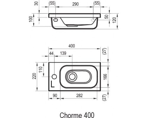 Умывальник CHROME 400 правый белый с отверстием XJGP1100000