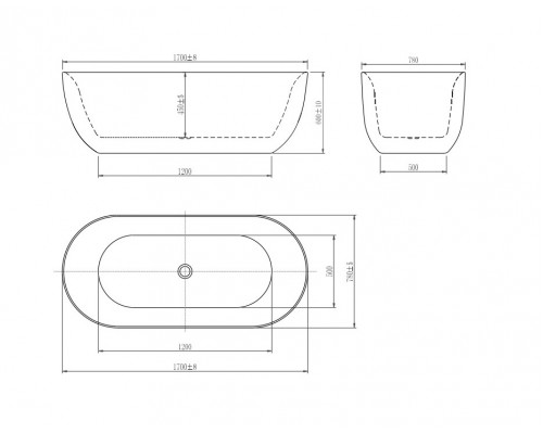AQ-144778Bl АФИНА Ванна акриловая, отдельностоящая, 1700780600. В комплекте со сливом и ножками. Цвет белый глянцевый. Фронтальная панель: черная AQ-144778Bl