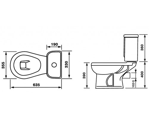 47374110402 (старый арт. 47374130402) Унитаз-компактДораСтандарт/ черный, нижний подвод воды, горизонтальный выпуск 47374110402