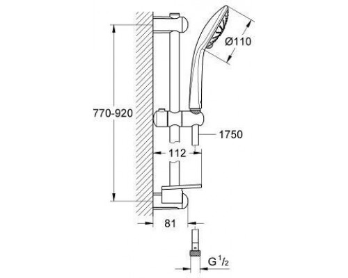 27226001 Euphoria Massage 110 Душевой гарнитур III, душевая штанга 900 мм, шланг 1750 мм, полочка, хром 27226001