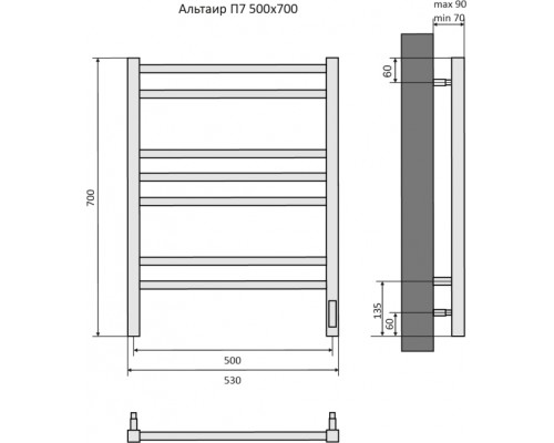 Альтаир П7 500х700 электрический (quick touch) Полотенцесушитель Aquatek AQ EL KP0770CH