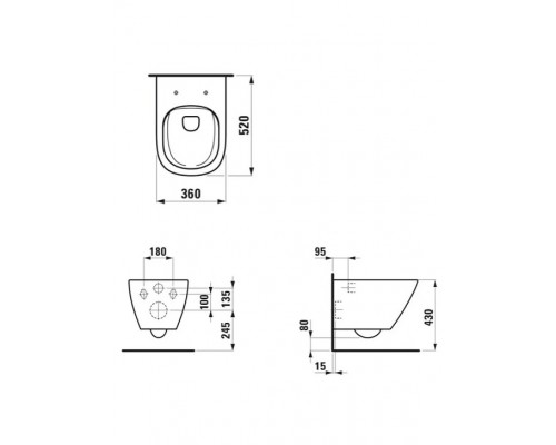 LUA 8.2008.0.000.000.1 Подвесной безободковый 520360 мм, цвет белый глянец 8.2008.0.000.000.1