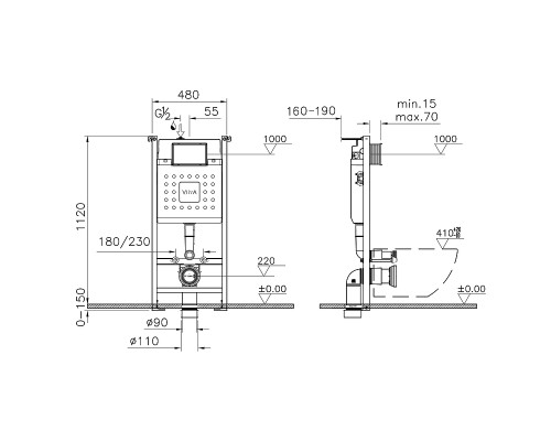 9773B003-7207 Комплект: Normus унитаз подвесной+крышка + инсталляция + панель смыва глянец белый (740-2200) 9773B003-7207