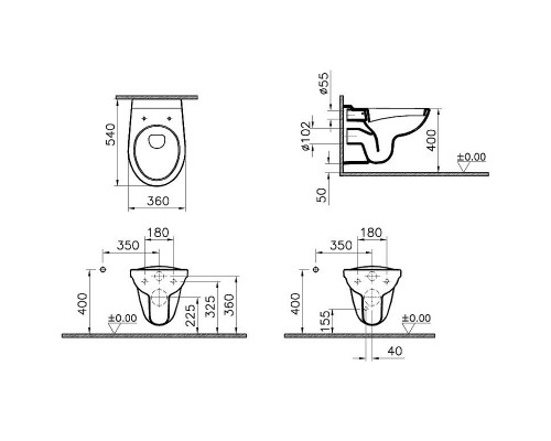 9773B003-7207 Комплект: Normus унитаз подвесной+крышка + инсталляция + панель смыва глянец белый (740-2200) 9773B003-7207