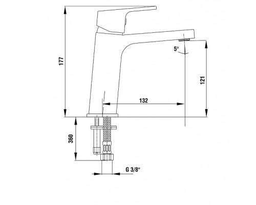 102108989C1EX TIERA смеситель для раковины 121 без донного клапана матовый черный 102108989C1EX