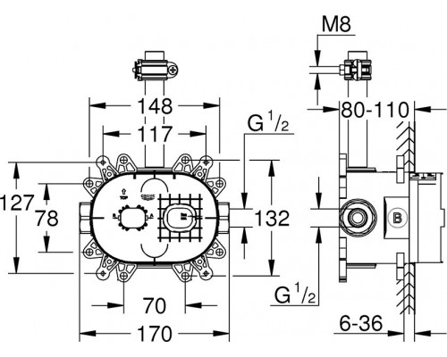 26264001 Rainshower Встраиваемая часть верхнего душа 360 Duo + Mono (26254000 / 26450000) 26264001