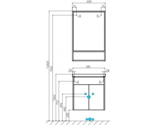 1A237602FA860 Зеркало-Шкаф Флай 60 Дуб Крафт бел 1A237602FA860