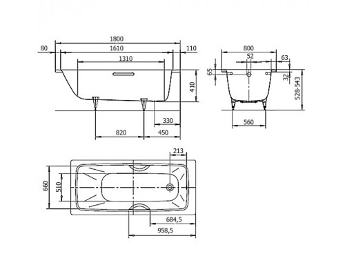 Ванна Cayono Мод.751 180х80x41 белый + anti-sleap+easy-clean 275130003001