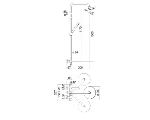 LV00030/30CR LIVE термостатическая душевая система, верхний душ 20 см LV00030/30CR