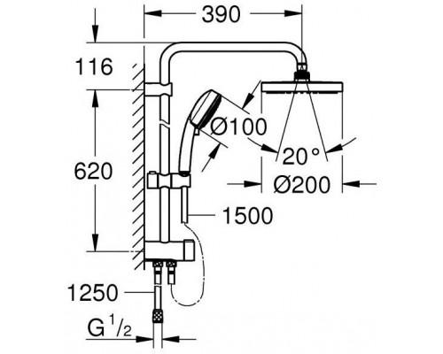 27389002 Tempesta New 200 Душевая система (без смесителя), хром 27389002