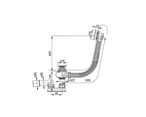 Сточный комплект для ванн удлиненный 800 хром (YOU, Formy) X01318