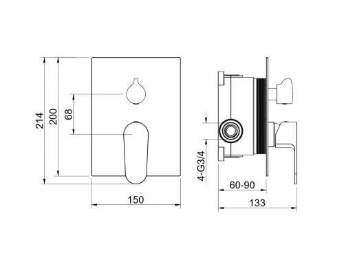 AQ1246BG ОБЕРОН смеситель для ванны 2 режима (внешняя и скрытая часть), шлиф. золото AQ1246BG