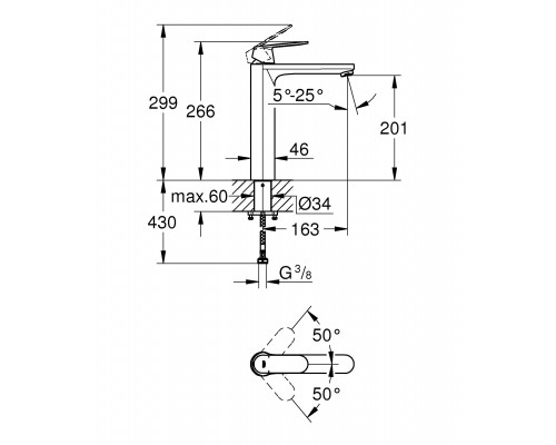 23921000 Eurosmart Cosmopolitan Смеситель для раковины однорычажный DN 15 XL-Size, хром (до окончания склада) 23921000