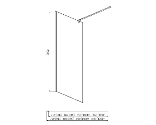 AQ WIW 12020BL Душевая перегородка Walk in с держателем 1200x2000 профиль черный, стекло прозрачное AQ WIW 12020BL