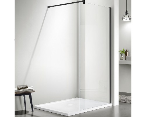 AQ WIW 12020BL Душевая перегородка Walk in с держателем 1200x2000 профиль черный, стекло прозрачное AQ WIW 12020BL