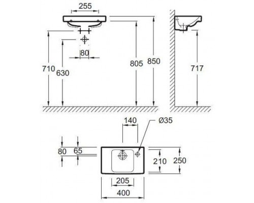 ODEON UP E4799G-00 раковина 40x25 см отверстие для смесителя с правой стороны E4799G-00