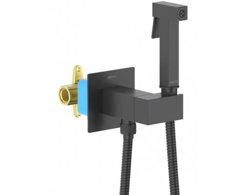 AQ1025MB ЛИРА комплект для гигиенического душа встроенный (смеситель c прогрессивным картриджем + гигиеническая лейка + шланг), матовый черный AQ1025MB