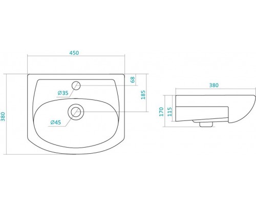 1.WH11.2.449 АЗОВ умывальник 45 см 1.WH11.2.449