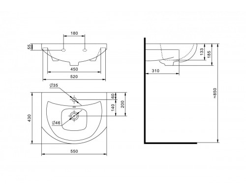 1.WH50.1.702 БАЛТИКА умывальник 55 см 1.WH50.1.702