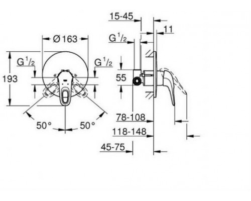 23725003 Eurostyle Смеситель для душа (внешняя и встраиваемая части), хром 23725003