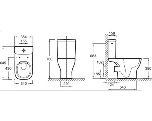 UJX102-00 STRUKTURA Чаша напольного унитаза без обода ,6434 см, белый UJX102-00