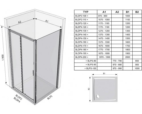 BLDP2-120 белый + Транспарент Blix душевая дверь раздвижная, двухэлементная 0PVG0100Z1