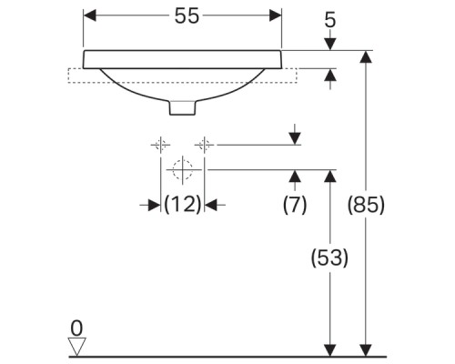 500.716.01.2 VariForm Раковина встраиваемая в столешницу овальной формы, 55х40 см, без отв. под смеситель, с отв. перелива 500.716.01.2