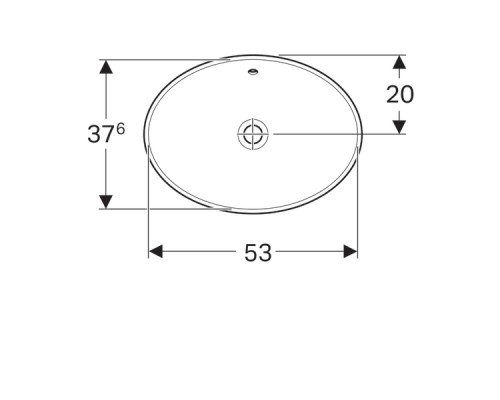 500.716.01.2 VariForm Раковина встраиваемая в столешницу овальной формы, 55х40 см, без отв. под смеситель, с отв. перелива 500.716.01.2