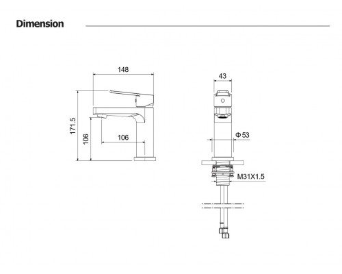 AQ1710BGM ЛУГАНО смеситель для раковины 106 без донного клапана, оружейная сталь (шлиф. черный хром) AQ1710BGM